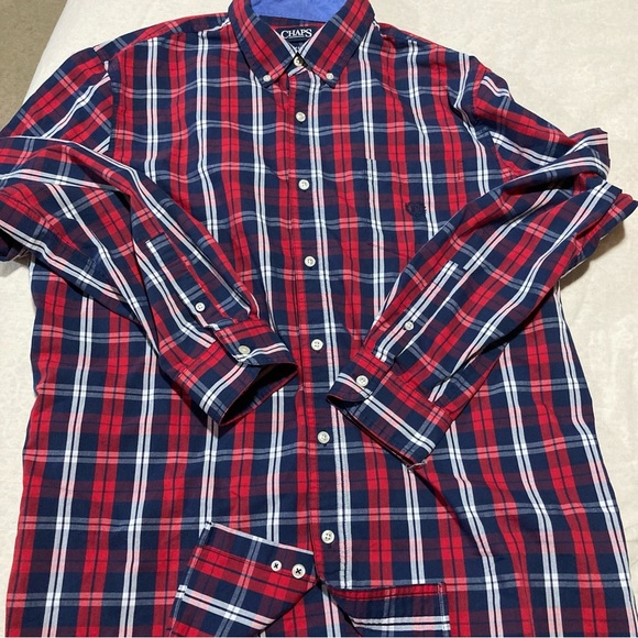 CHAPS Red, White, & Blue Button Down Long Sleeve Shirt | Stretch Easy Care - Picture 14 of 14